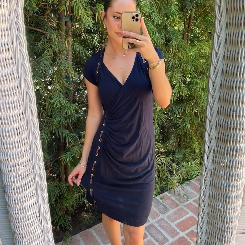carmen marc valvo navy blue bodycon mini dress sz PL